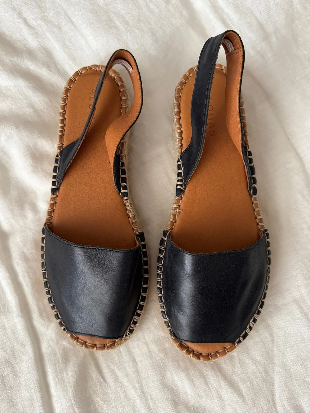 ALOHAS Black Espadrille Slingback Sandals with Tan Insole